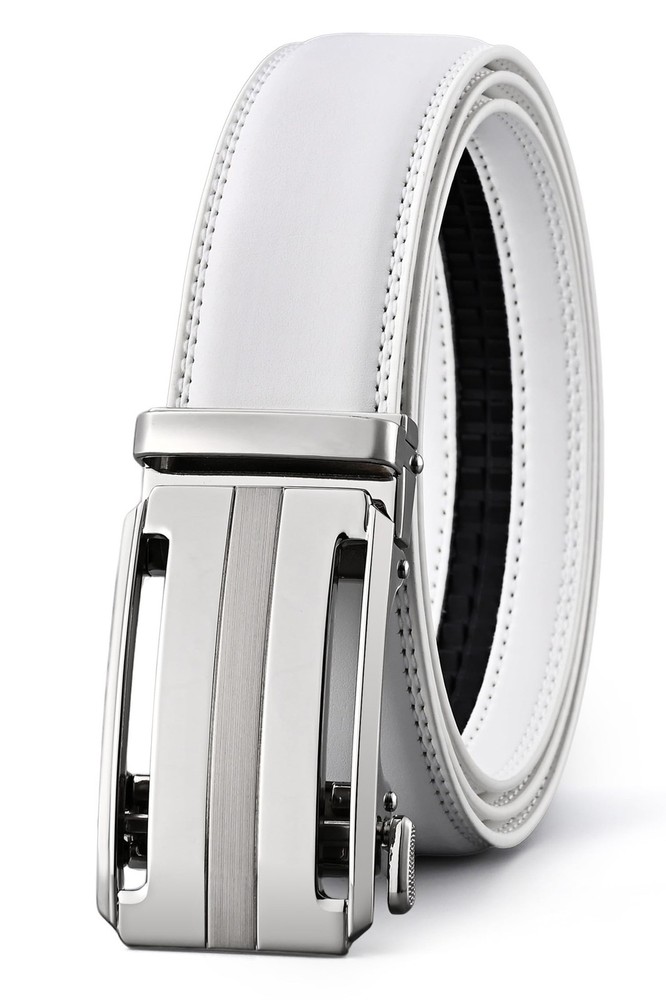 KUULIMEE White Belt Men, Ratchet Dress 30&Prime;-36&Prime; Waist Adjustable, White-04