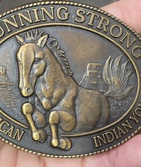 Vintage Brass Native American Indian Running Strong Horse Belt Buckle