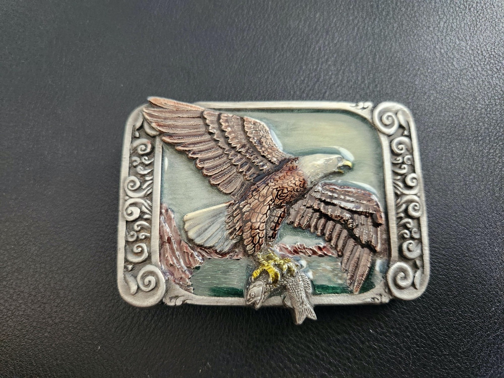 Color Painted American Bald Eagle Belt Buckle – Vintage Siskiyou 1984 B-30 NEW