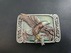Color Painted American Bald Eagle Belt Buckle – Vintage Siskiyou 1984 B-30 NEW