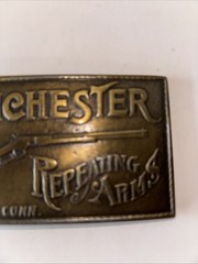 Vintage Winchester Repeating Arms Brass Belt Buckle Rifle New Haven CT Western