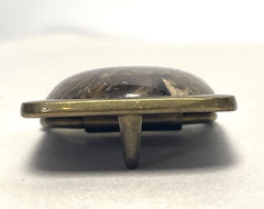 Vintage BTS Solid Brass Belt Buckle Brown Stone Cabochon Made USA 2&Prime; x 1.5&Prime; 79g
