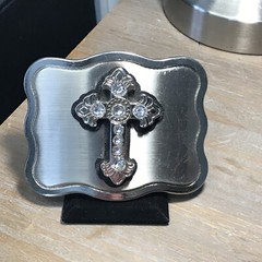 JK Trading Belt Buckle Metal 3d Silver Cross Antique Celtic Church Logo ~Z6~