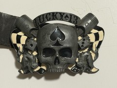 Lucky 13 Belt Buckle/Zippo holder – Pistons & Skull Officially Licensed w/belt