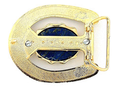 Gold Color Oval 40×30 Lapis Cabochon Cab Horseshoe Belt Buckle EPBB278/9925
