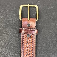 Schmidt Embossed Leather Belt with Brass Gold Buckle Men&rsquo;s Sz 48