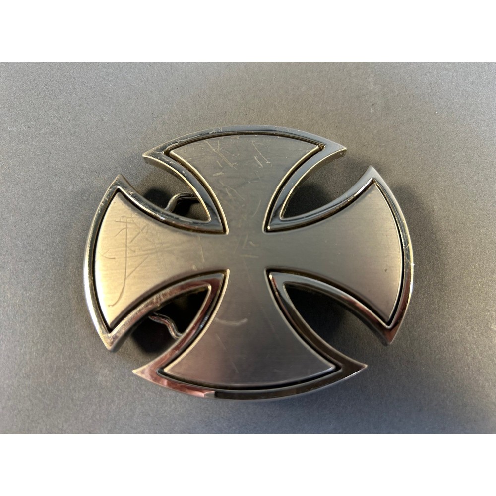 Silver Iron Cross Belt Buckle Maltese Biker Gothic Punk Metal Large 3 Inch