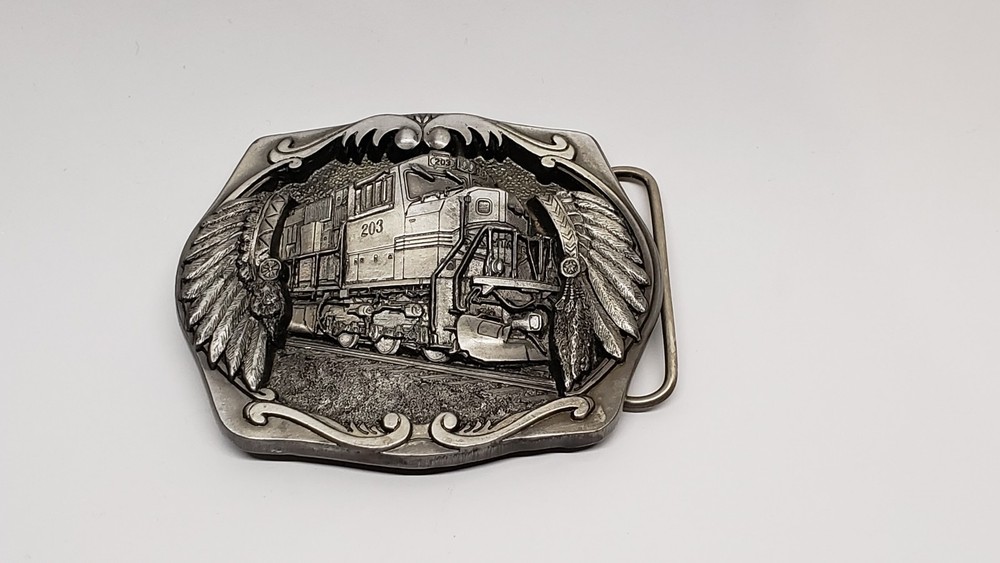 C&J BELT BUCKLE Train Engine #203 Indian Warrior Headdress, 1996 #1691 Eagle