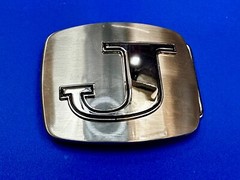 Custom Initial Letter J Silver Tone Outlined Reflective Men Women Belt Buckle