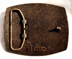 Belt Buckle Cast Brass w Dyed Embossed Leather El Cid Chess Checkers 2.5&Prime; X 3&Prime;