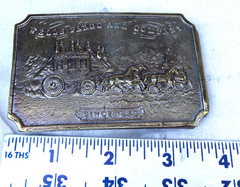 Vintage Solid Brass Western Belt Buckle Wells Fargo and Company 3 1/2&Prime; x 2 1/2&Prime;