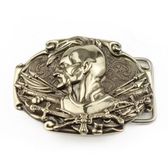 German silver belt buckle Cossack, Handmade Ukrainian warrior military buckle