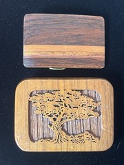 Vintage Wood Belt Buckle Lot of 2 Ampersand Brass Inlaid Lasercraft