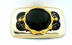 Gold Color Round Natural Black Onyx Cabochon Cab Gemstone Gem Belt Buckle EPBB58