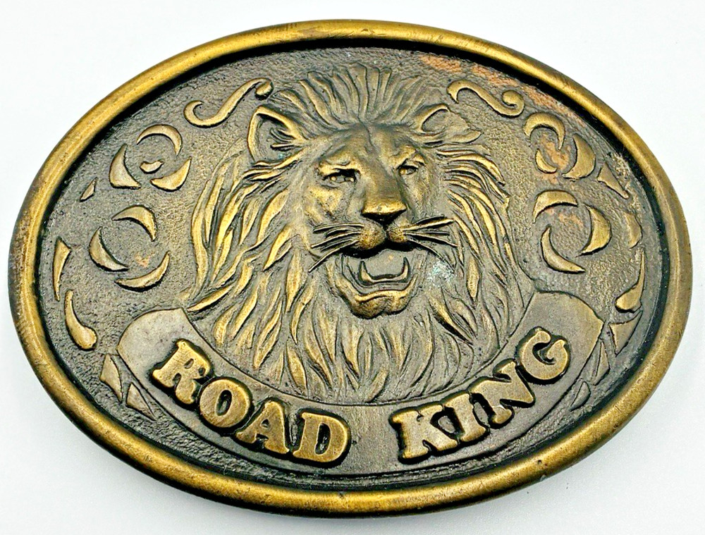 Brass Road King Lion Head 76 Drivers Club Member Belt Buckle