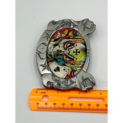 D.Vicente Skull Dice Ace Belt Buckle Colorful Tattoo Iron Cross Biker