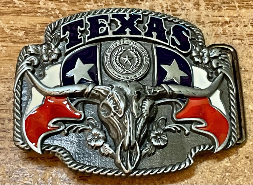 Metal Belt Buckle – State Of Texas Flag Long Horn