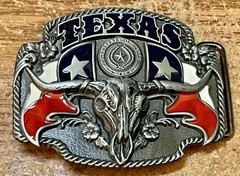 Metal Belt Buckle – State Of Texas Flag Long Horn