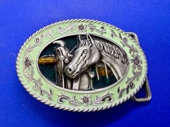 Horse Head and Saddle Enamel Rodeo Cowboys Cowgirls Dimensional Belt Buckle