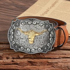 Long Horn Bull Western Belt Buckle Cowboy Belt Buckle for Men