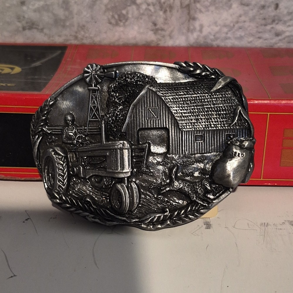 Bergamot Brass Works Vintage Farm Tractor Oval Western Buckle Silver 1.75 D-49