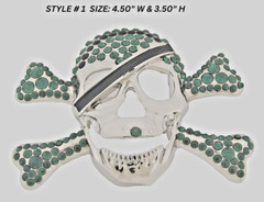 Skull Belt Buckles Crossbones Bandana Halloween Pirate Costume Bling Green Metal
