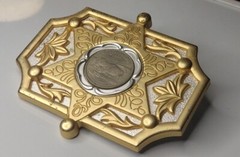 North Dakota Buffalo Coin In Belt Buckle Six Pointed Star Design 3 3/4&Prime; x 3 1/8&Prime;