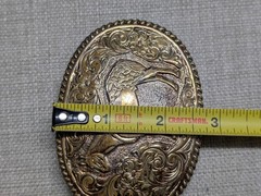 vintage CRUMRINE belt buckle BRONZE engraved HORSE floral WESTERN cowboy
