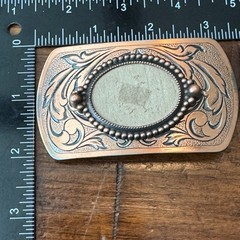 Western Floral Scroll Belt Buckle Copper Tone Beaded Oval Center DIY