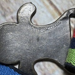 VTG 70s ACCURATE Interlocking Cast Metal Belt Buckle Rainbow Belt MCM Brutalist