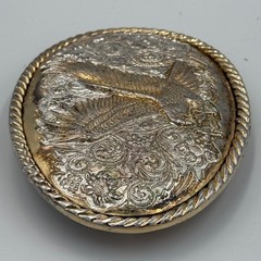 Ivan Western Eagle Belt Buckle Silver Gold Tone Floral Scrollwork Rope Border