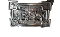 Nocona Mens Belt Buckle 3.5 x 2.5 in Cowboy Horse Cross Western Silver 1.5