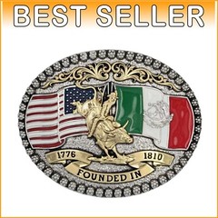 Statement Metal Belt Buckle with American & Mexican Flags – Unique Unisex Style