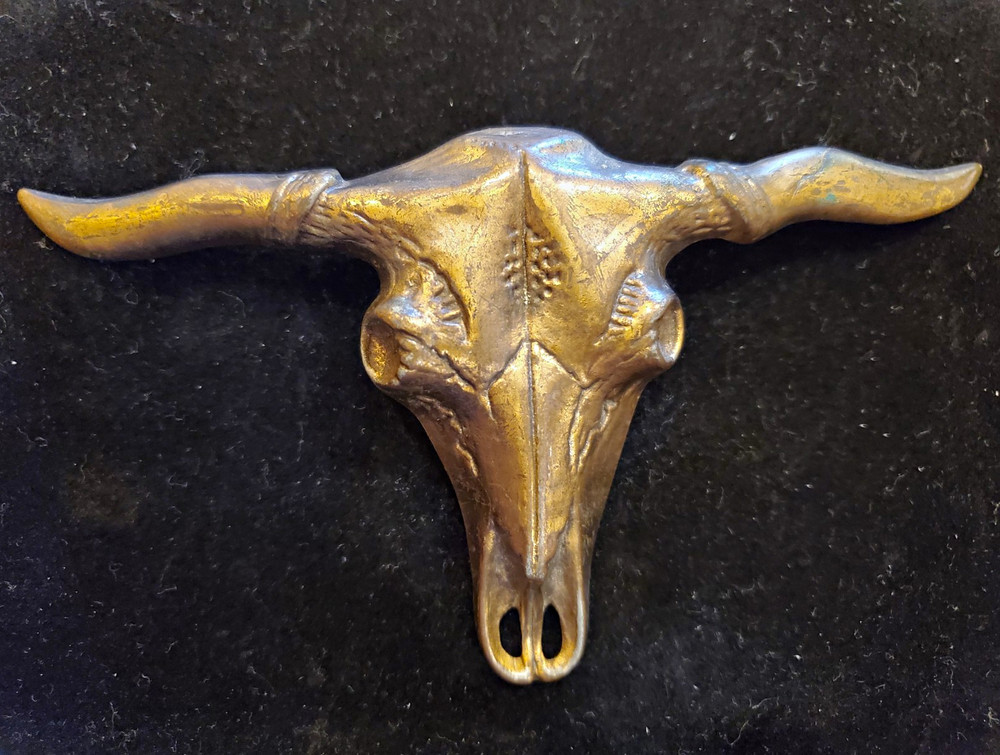 Western Longhorn Steer Skull Belt Buckle Patinaed Bronze