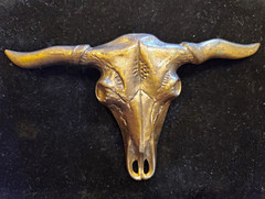 Western Longhorn Steer Skull Belt Buckle Patinaed Bronze