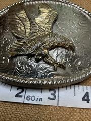 Men&rsquo;s Silver Belt Buckle Vintage USA Made Patriotic Eagle Oval Shaped Large