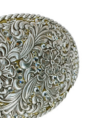 Nocona Womens Rhinestone Floral Belt Buckle in box=3.5&Prime; long = Silver tone