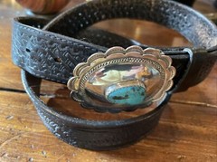 Navajo James Reid style Sterling Silver Turquoise Belt Buckle 37-39-1.5”🐂✅
