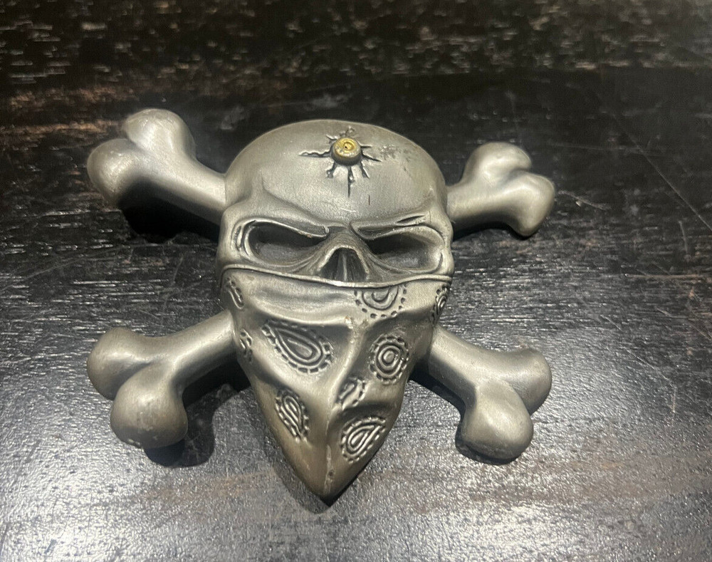 SKULL & BONE WITH BULLET Belt Buckle – Fine Pewter Belt Buckle – Brand New