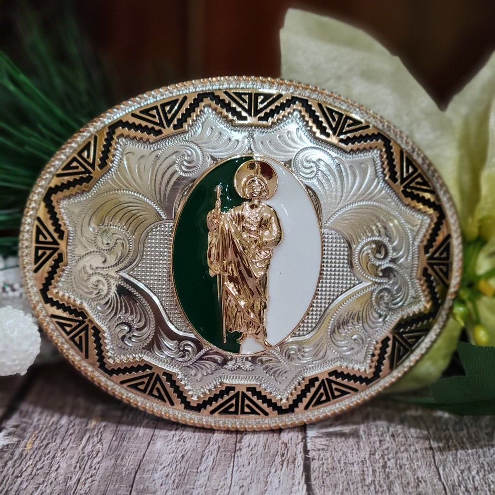 Saint jude San Judas Western belt Buckle Rose Tone And Silver Oval