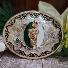 Saint jude San Judas Western belt Buckle Rose Tone And Silver Oval