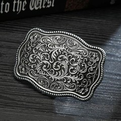 Western Cowboy Belt Buckles Men Vintage Novelty Large Handmade Silver Floral