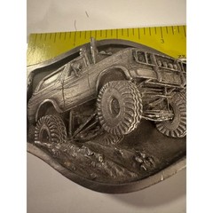 Vintage Monster Truck 4×4 Off Road SUV Belt Buckle Silver Tone 3D Relief 1988