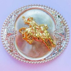 BULL RIDE RODEO ANIMAL ROUND RODEO BIG COWBOY WESTERN SHINE BELT BUCKLE