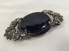 Silver Color Oval Western Black Onyx Cabochon Cab Gem Belt Buckle