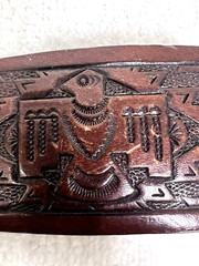 1970s Vintage Embossed Native American Thunderbird Tooled Leather Belt Buckle