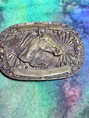 VTG Brass Belt Buckle Harold I. Bowman & Sons Horse Equestrian Western Cowboy
