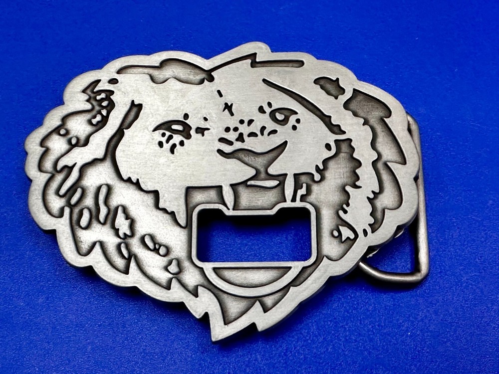 Roaring Lion Head Silver Tone Cutout Belt Buckle and Bottle Opener