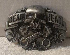 GEAR HEAD SKULL PISTON RUMBLE 59 BIKER BELT BUCKLE