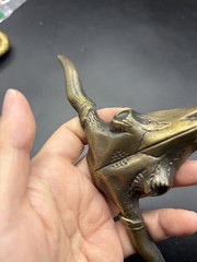 Vtg Large Ox Bull Longhorn Skull Western Cowboy Brass Belt Buckle 6 3/8”L Heavy